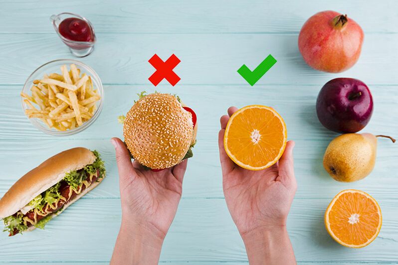 Para emagrecer, os lanches de fast food são substituídos por frutas
