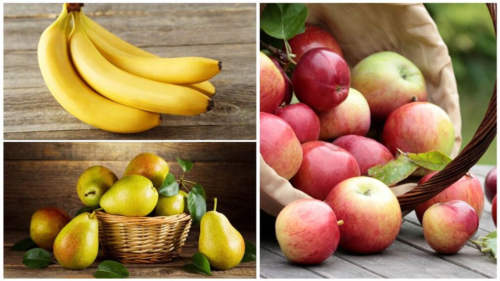 Boas frutas para a gota - bananas, peras e maçãs