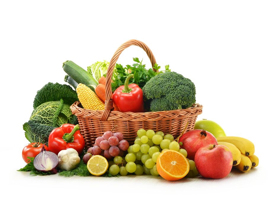 frutas e legumes frescos em uma dieta